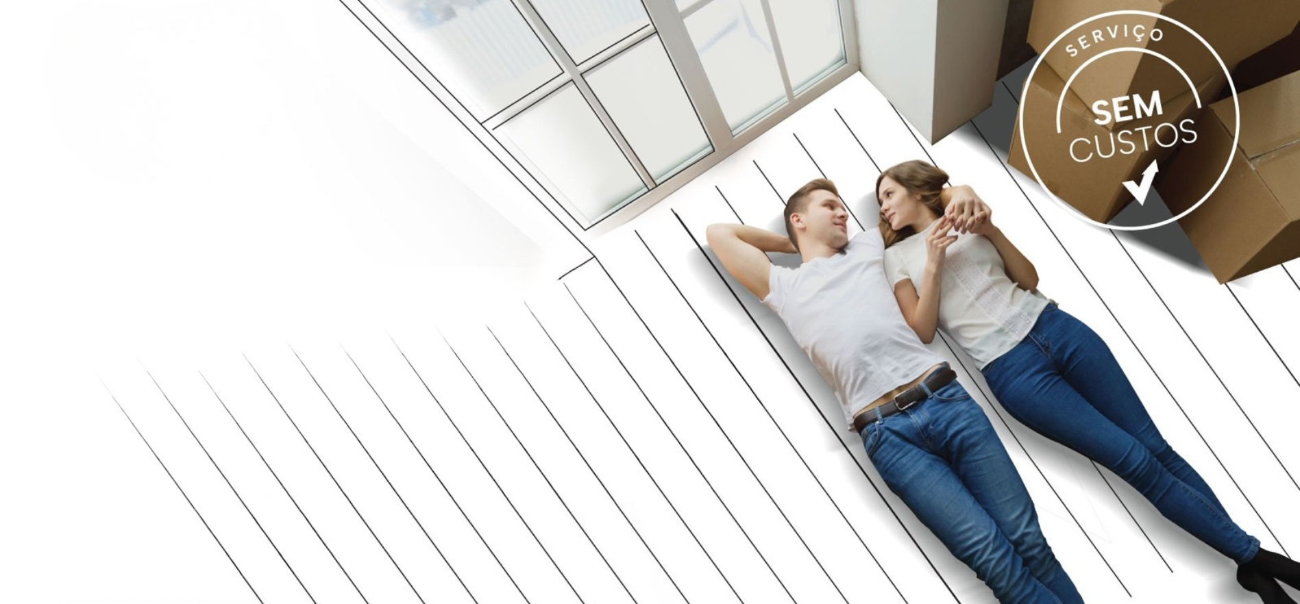 Casal jovem em nova casa após aprovação de crédito habitação com intermediação da Maxfinance Presidente, serviço sem custos.